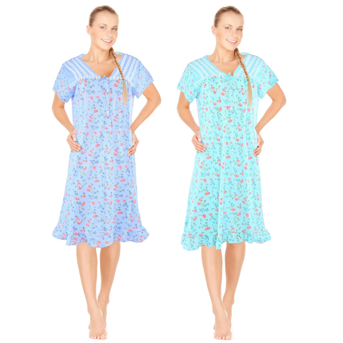 JEFFRICO Womens 2 Pack Nightgowns Short Sleeve Sleepwear Soft Pajama Dress Nightshirts