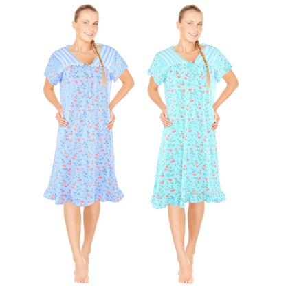 JEFFRICO Womens 2 Pack Nightgowns Short Sleeve Sleepwear Soft Pajama Dress Nightshirts
