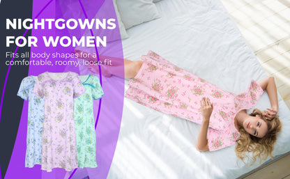 JEFFRICO Womens Nightgowns Short Sleeve Sleepwear Soft Pajama Dress Nightshirts