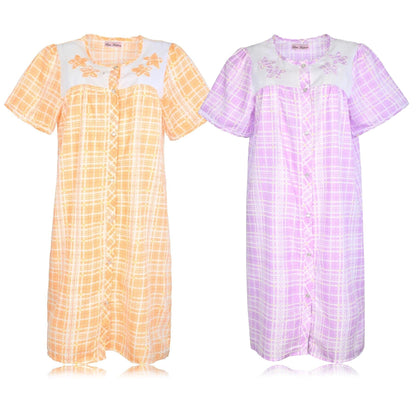 JEFFRICO 2 Pack House Dresses for Women with Pockets - Lightweight Breathable Short Sleeve Muumuu & Nightgowns - Women's Dusters
