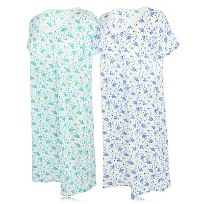 JEFFRICO Womens 2 Pack Nightgowns Short Sleeve Sleepwear Soft Pajama Dress Nightshirts