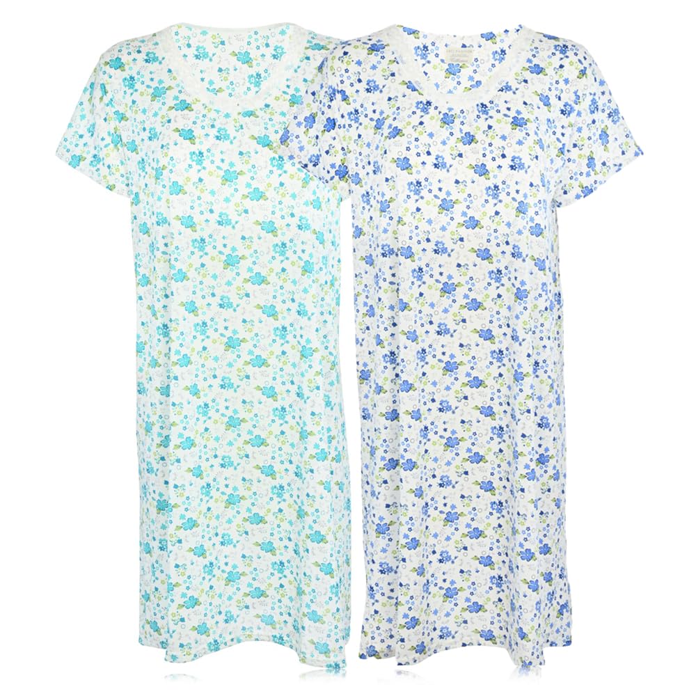 JEFFRICO Womens 2 Pack Nightgowns Short Sleeve Sleepwear Soft Pajama Dress Nightshirts
