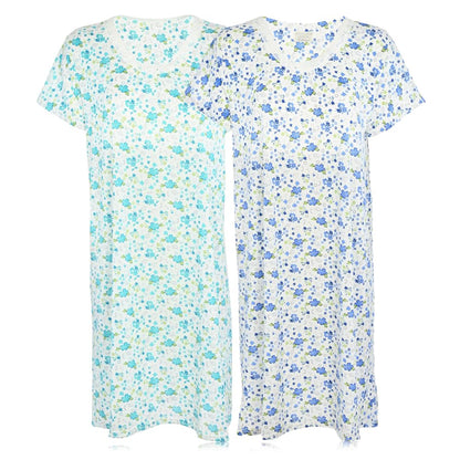 JEFFRICO Womens 2 Pack Nightgowns Short Sleeve Sleepwear Soft Pajama Dress Nightshirts