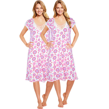 JEFFRICO Womens 2 Pack Nightgowns Short Sleeve Sleepwear Soft Pajama Dress Nightshirts