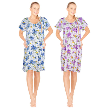 JEFFRICO Womens 2 Pack Nightgowns Short Sleeve Sleepwear Soft Pajama Dress Nightshirts