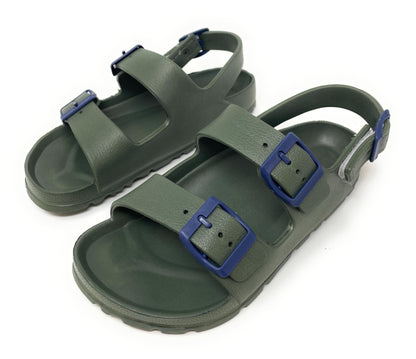 JEFFRICO Boys Comfort Double Buckle Sandals Kids Adjustable Back Strap EVA Water Sandals Slides