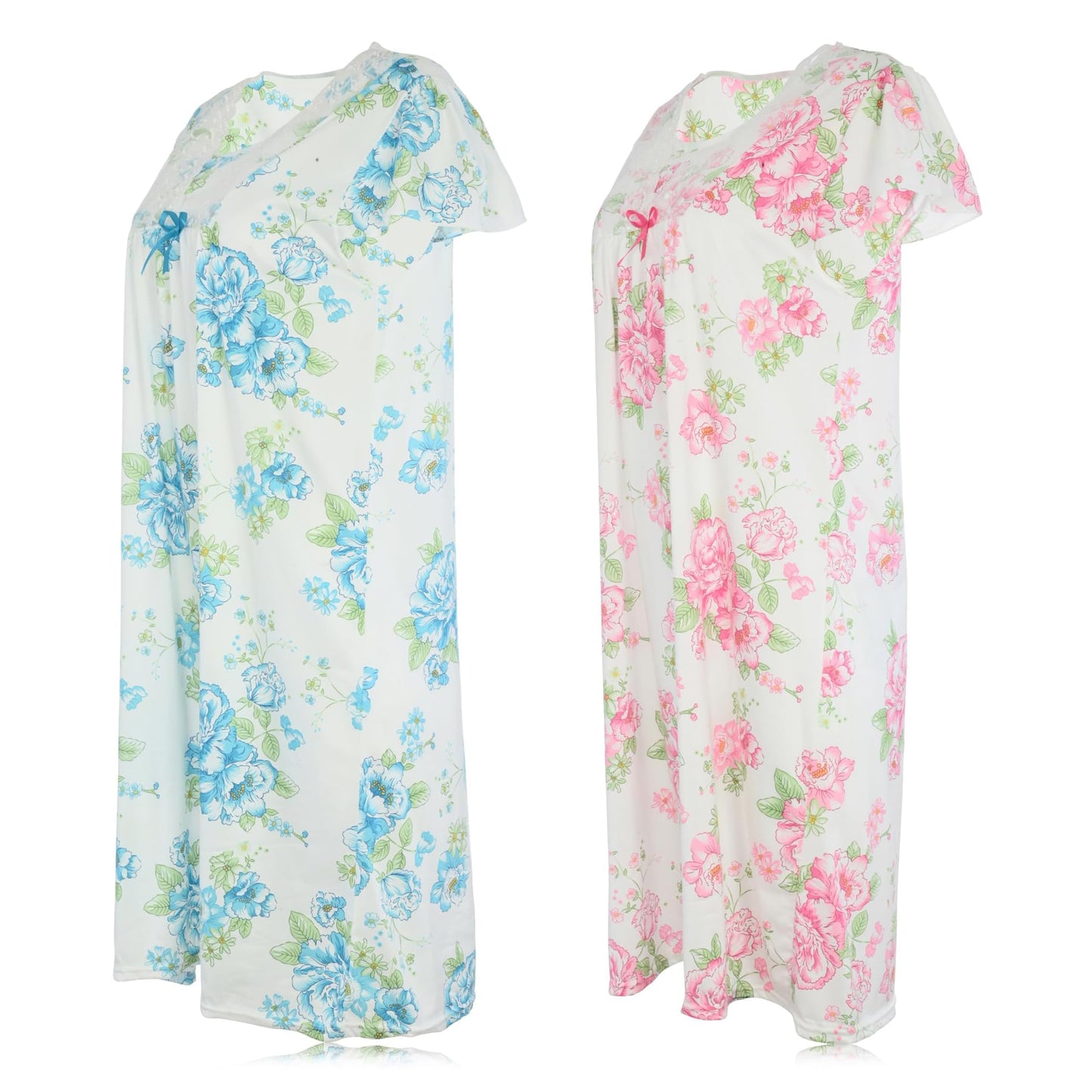 JEFFRICO Womens 2 Pack Nightgowns Short Sleeve Sleepwear Soft Pajama Dress Nightshirts