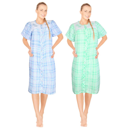 JEFFRICO 2 Pack House Dresses for Women with Pockets - Lightweight Breathable Short Sleeve Muumuu & Nightgowns - Women's Dusters