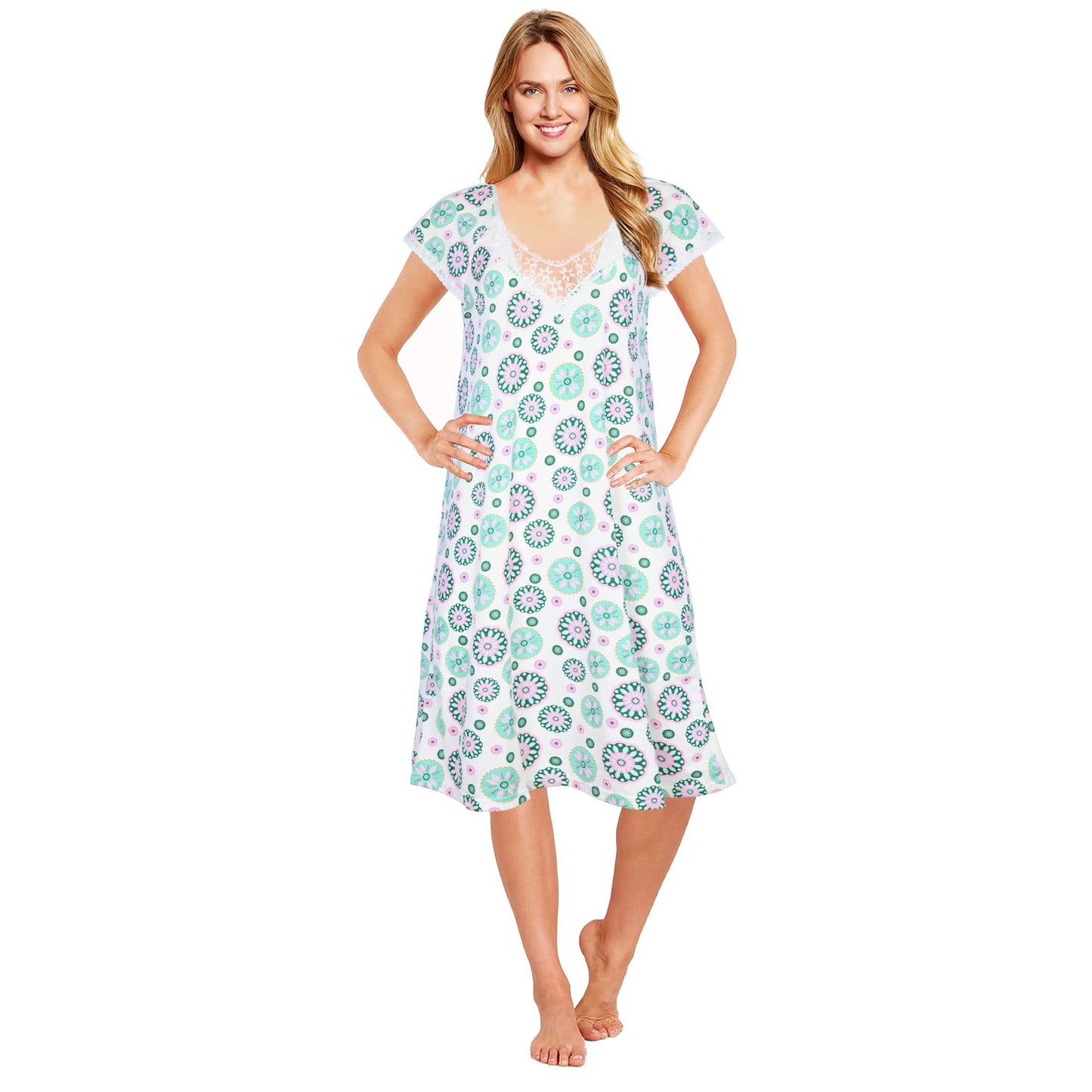 JEFFRICO Womens 2 Pack Nightgowns Short Sleeve Sleepwear Soft Pajama Dress Nightshirts