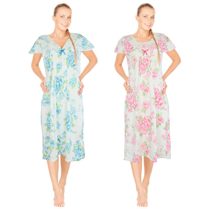 JEFFRICO Womens 2 Pack Nightgowns Short Sleeve Sleepwear Soft Pajama Dress Nightshirts