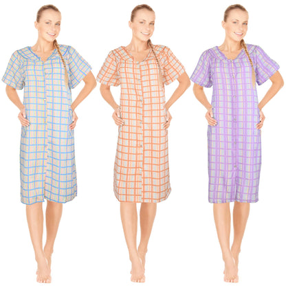 JEFFRICO 3 Pack House Dresses for Women with Pockets - Lightweight Breathable Short Sleeve Muumuu & Nightgowns - Dusters