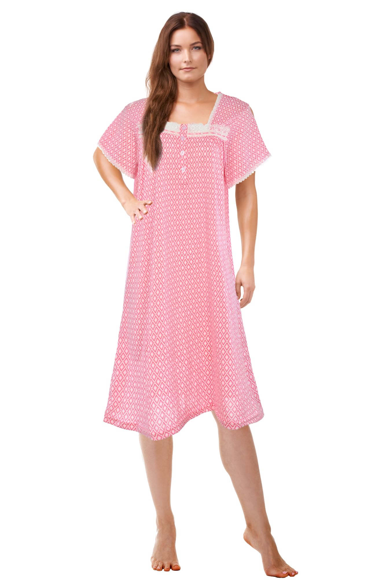 JEFFRICO Womens Nightgowns Short Sleeve Sleepwear Soft Pajama Dress Nightshirts