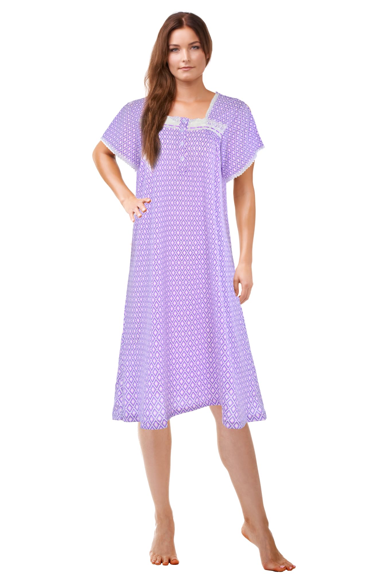 JEFFRICO Womens Nightgowns Short Sleeve Sleepwear Soft Pajama Dress Nightshirts