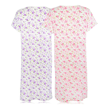 JEFFRICO Womens 2 Pack Nightgowns Short Sleeve Sleepwear Soft Pajama Dress Nightshirts