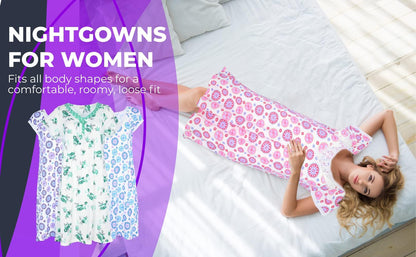 JEFFRICO Womens 2 Pack Nightgowns Short Sleeve Sleepwear Soft Pajama Dress Nightshirts
