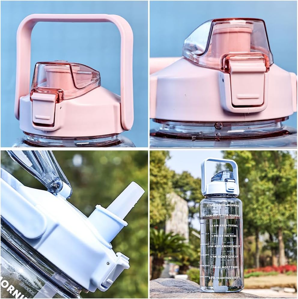 2 Liter BPA-Free Motivational Water Bottle with Time Markers, Flip-Top Lid and Carry Handle – Leakproof Reusable Bottle