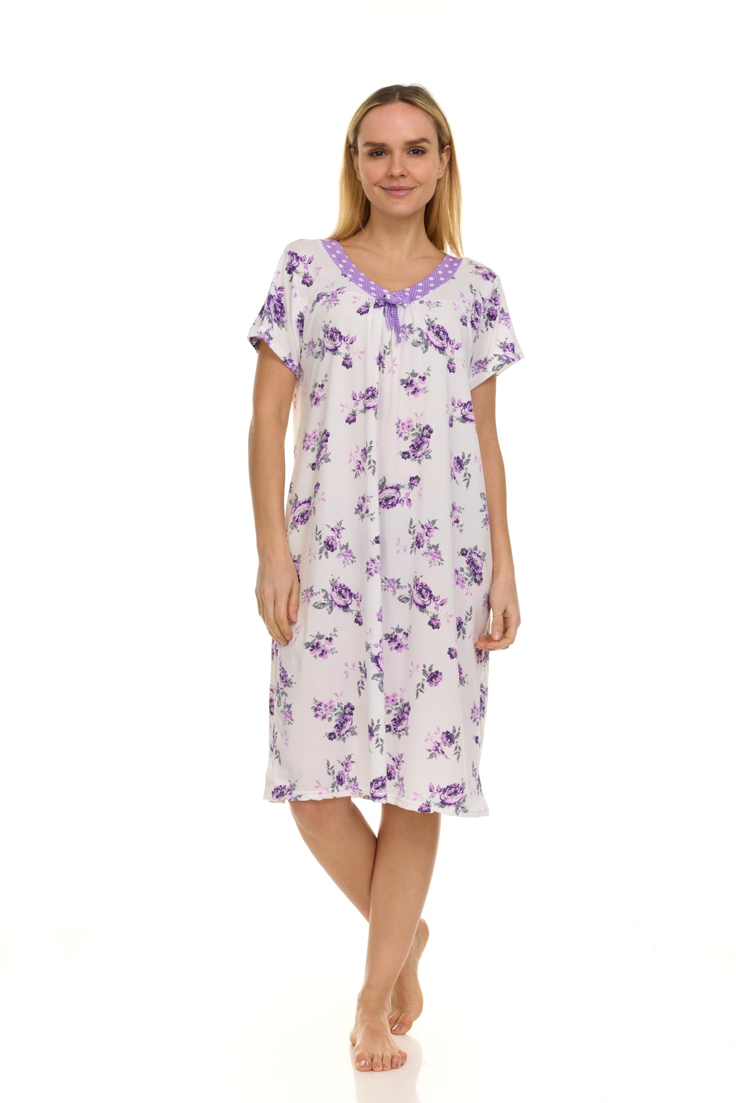 JEFFRICO 2 Pack Nightgowns for Women - Short Sleeve Soft Womens Nightgowns & Sleepshirts - Round Neck Pajamas Dress for Sleeping