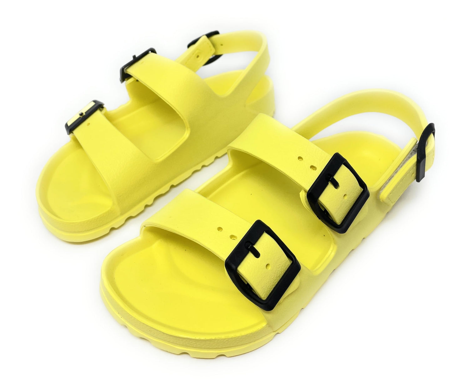 JEFFRICO Boys Comfort Double Buckle Sandals Kids Adjustable Back Strap EVA Water Sandals Slides