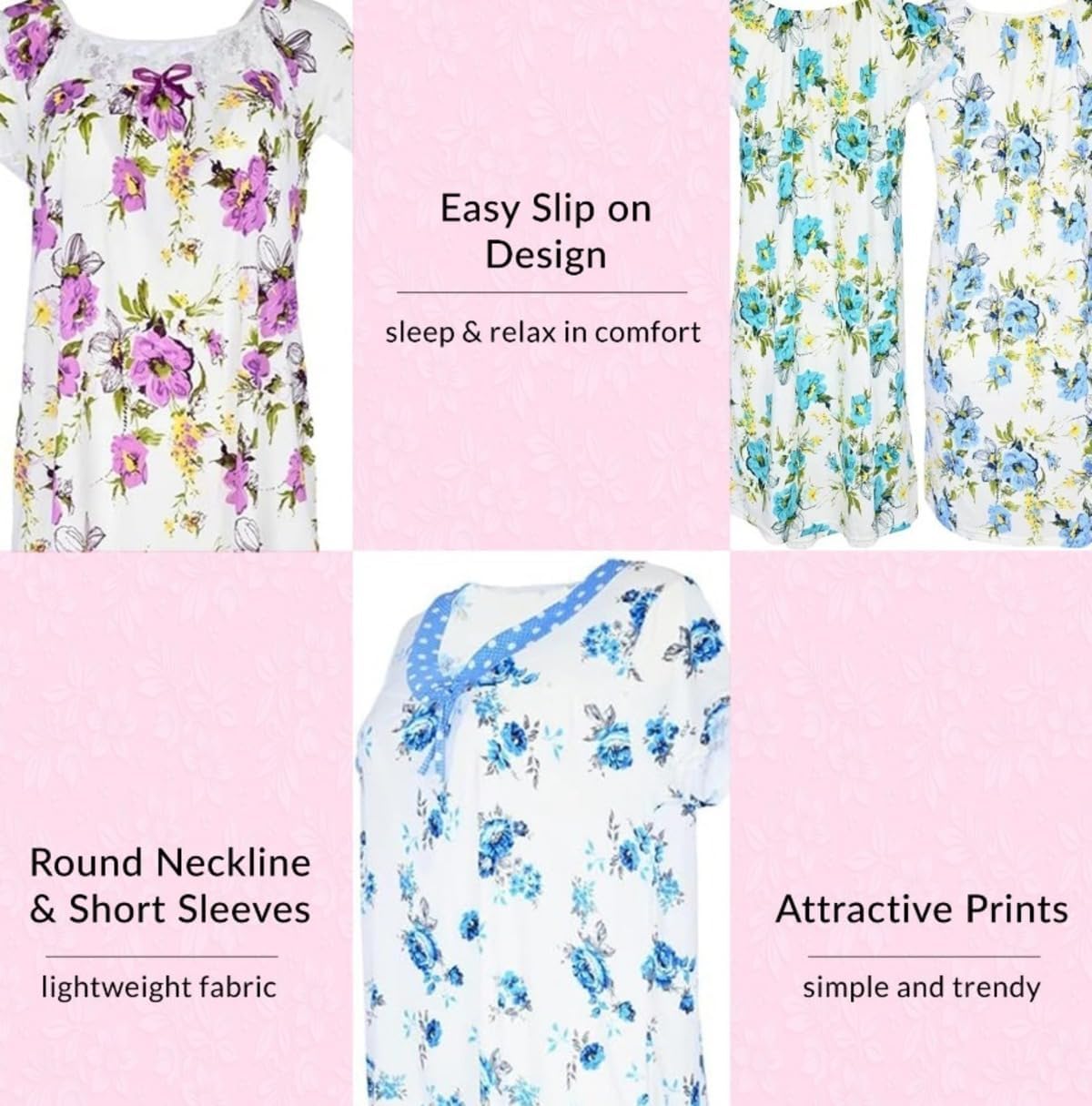 JEFFRICO Nightgowns for Women - Short Sleeve Soft Womens Nightgowns & Sleepshirts - Round Neck Pajamas Dress for Lounging, Sleeping & Casual Wear