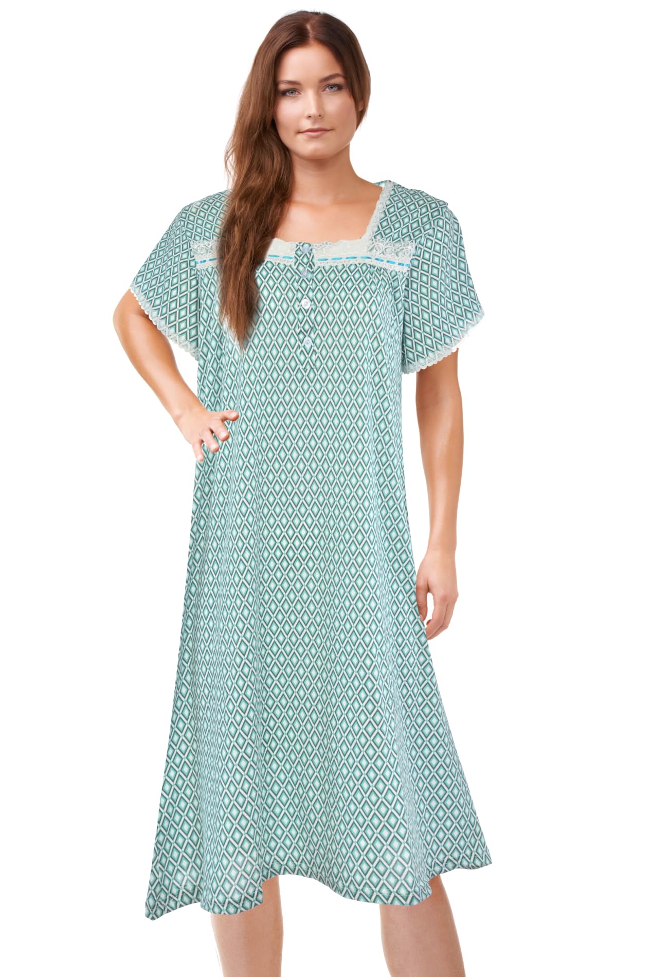 JEFFRICO Womens Nightgowns Short Sleeve Sleepwear Soft Pajama Dress Nightshirts