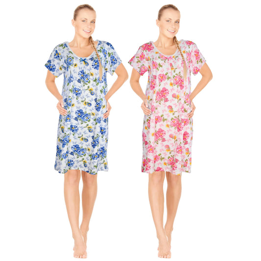JEFFRICO Womens 2 Pack Nightgowns Short Sleeve Sleepwear Soft Pajama Dress Nightshirts