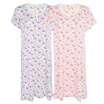 JEFFRICO Womens 2 Pack Nightgowns Short Sleeve Sleepwear Soft Pajama Dress Nightshirts