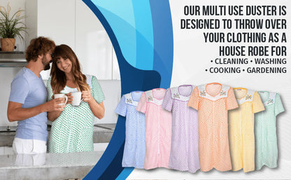 JEFFRICO House Dresses for Women with Pockets - Lightweight Breathable Short Sleeve Muumuu & Nightgowns - Zipper Front Housecoat and Dusters for Women