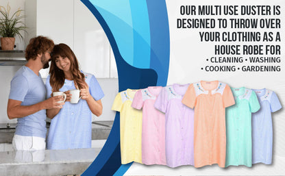 JEFFRICO House Dresses for Women with Pockets - Lightweight Breathable Short Sleeve Muumuu & Nightgowns - Snap Front Housecoat and Dusters for Women