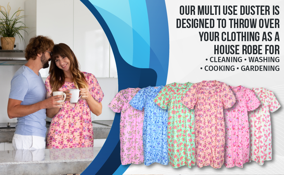 JEFFRICO House Dresses for Women with Pockets - Lightweight Breathable Short Sleeve Muumuu & Nightgowns - Snap Front Housecoat and Dusters for Women