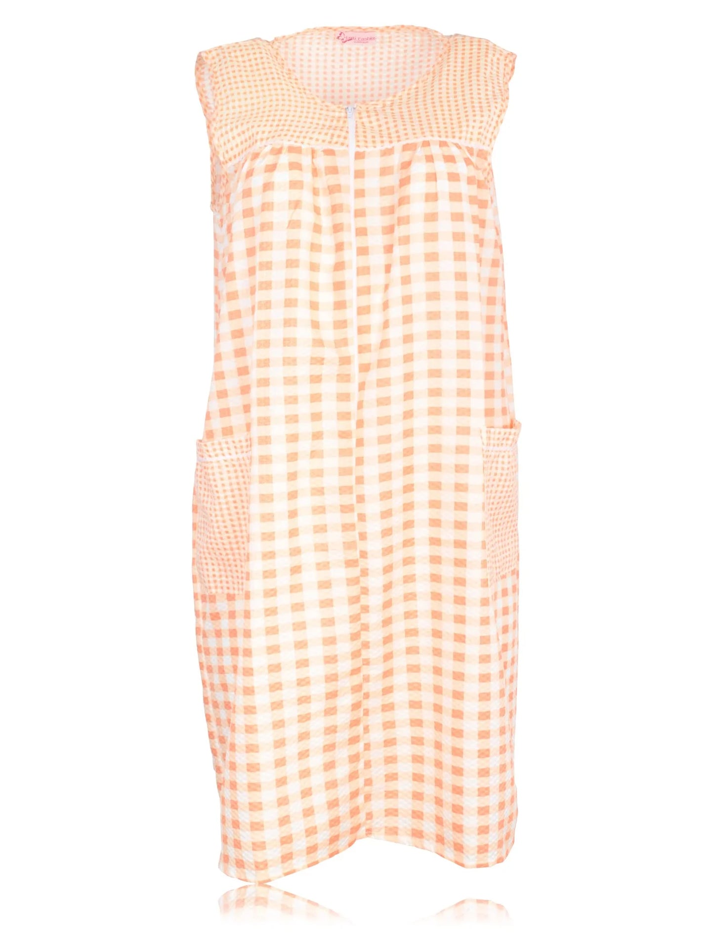 JEFFRICO House Dresses for Women with Pockets - Lightweight Breathable Sleeveless Muumuu & Nightgowns - Zipper Front Housecoat and Dusters for Women