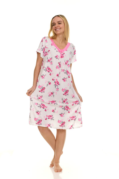 JEFFRICO Nightgowns for Women - Short Sleeve Soft Womens Nightgowns & Sleepshirts - Round Neck Pajamas Dress for Lounging, Sleeping & Casual Wear