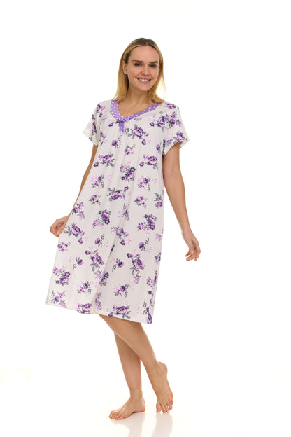 JEFFRICO Nightgowns for Women - Short Sleeve Soft Womens Nightgowns & Sleepshirts - Round Neck Pajamas Dress for Lounging, Sleeping & Casual Wear