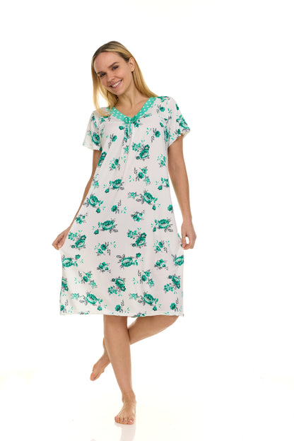 JEFFRICO Nightgowns for Women - Short Sleeve Soft Womens Nightgowns & Sleepshirts - Round Neck Pajamas Dress for Lounging, Sleeping & Casual Wear