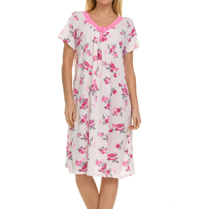 JEFFRICO Nightgowns for Women - Short Sleeve Soft Womens Nightgowns & Sleepshirts - Round Neck Pajamas Dress for Lounging, Sleeping & Casual Wear