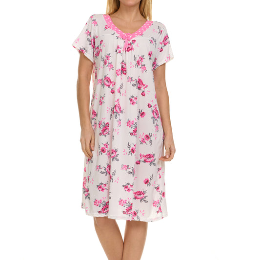 JEFFRICO Nightgowns for Women - Short Sleeve Soft Womens Nightgowns & Sleepshirts - Round Neck Pajamas Dress for Lounging, Sleeping & Casual Wear