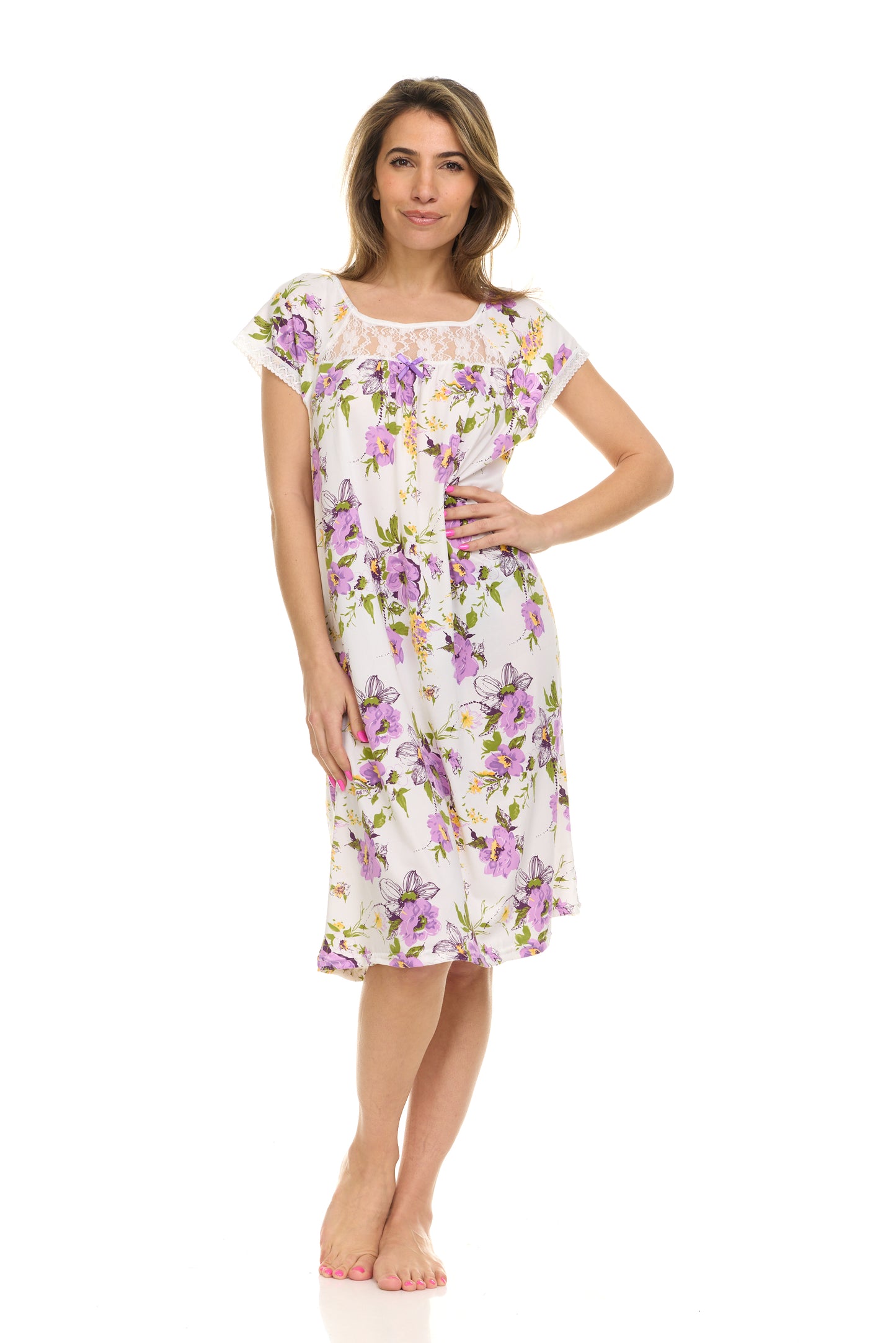 JEFFRICO Nightgowns for Women - Short Sleeve Soft Womens Nightgowns & Sleepshirts - Round Neck Pajamas Dress for Lounging, Sleeping & Casual Wear