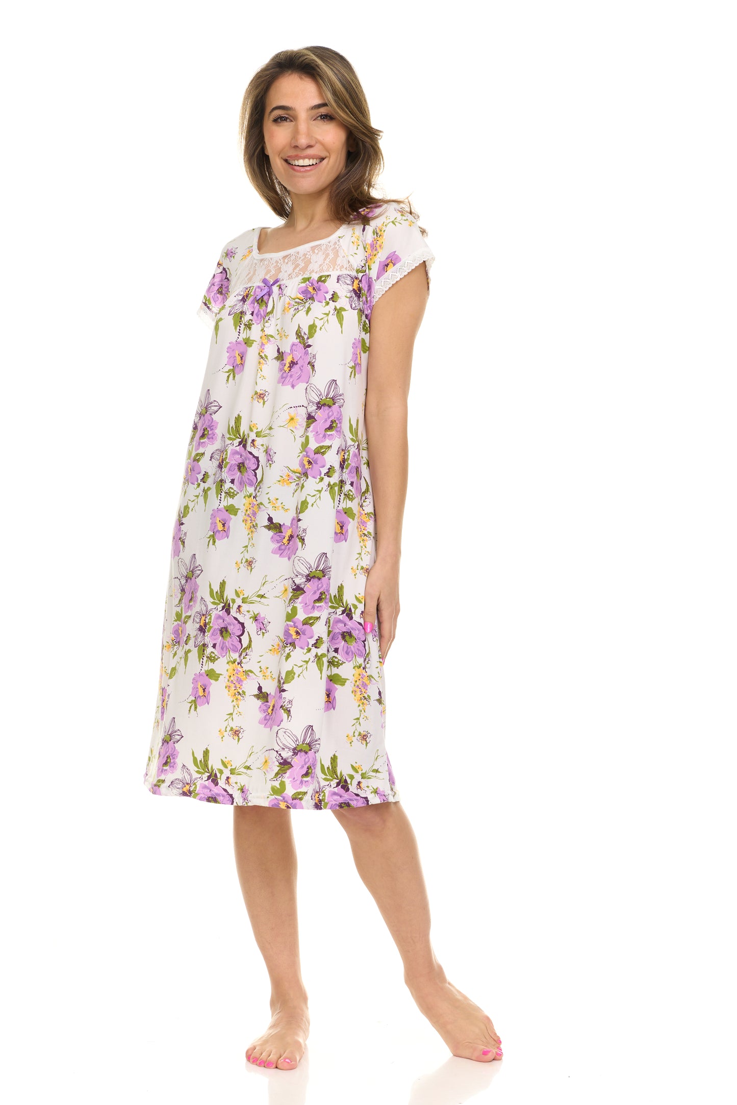 JEFFRICO Nightgowns for Women - Short Sleeve Soft Womens Nightgowns & Sleepshirts - Round Neck Pajamas Dress for Lounging, Sleeping & Casual Wear