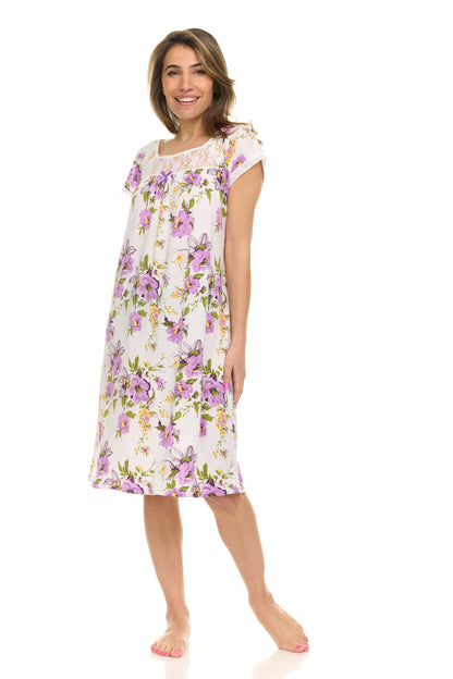 JEFFRICO Nightgowns for Women - Short Sleeve Soft Womens Nightgowns & Sleepshirts - Round Neck Pajamas Dress for Lounging, Sleeping & Casual Wear