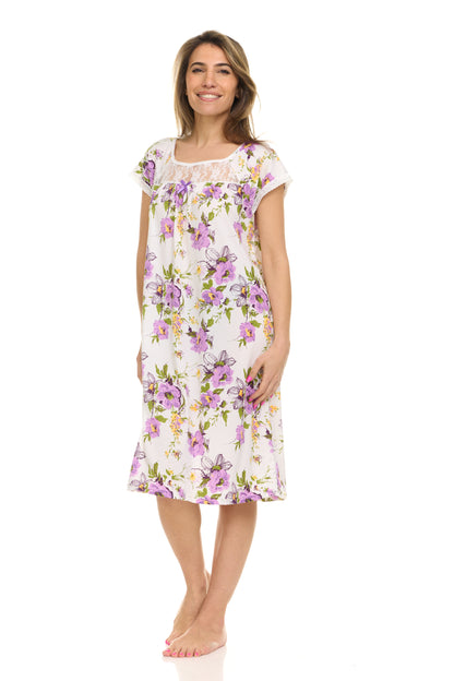 JEFFRICO Nightgowns for Women - Short Sleeve Soft Womens Nightgowns & Sleepshirts - Round Neck Pajamas Dress for Lounging, Sleeping & Casual Wear