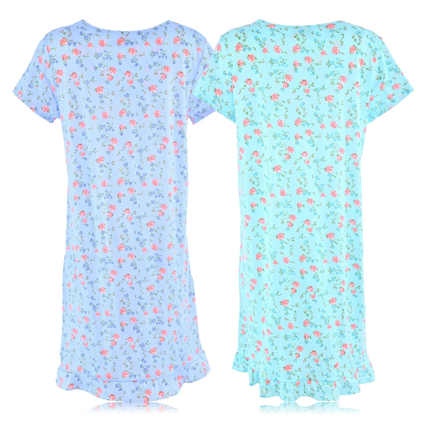 JEFFRICO Womens 2 Pack Nightgowns Short Sleeve Sleepwear Soft Pajama Dress Nightshirts