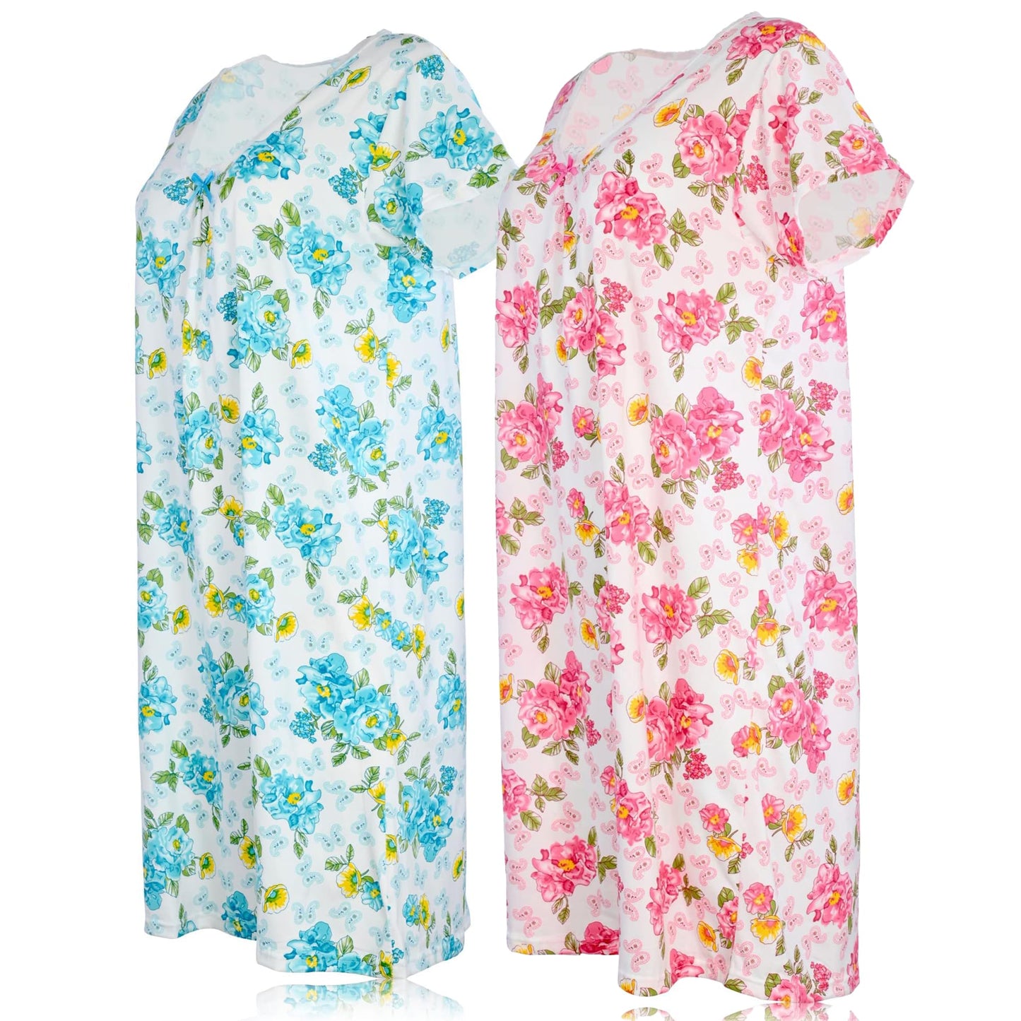 JEFFRICO Womens 2 Pack Nightgowns Short Sleeve Sleepwear Soft Pajama Dress Nightshirts