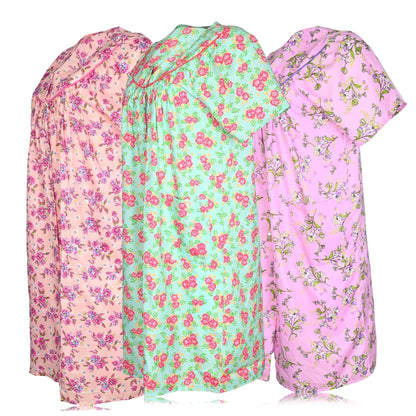 JEFFRICO 3 Pack House Dresses for Women with Pockets - Lightweight Breathable Short Sleeve Muumuu & Nightgowns - Dusters