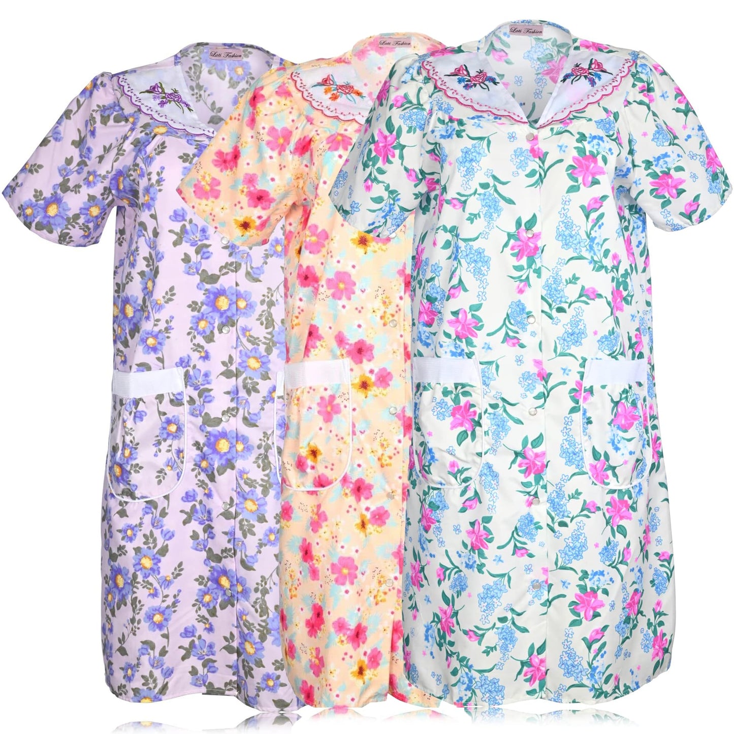 JEFFRICO 3 Pack House Dresses for Women with Pockets - Lightweight Breathable Short Sleeve Muumuu & Nightgowns - Dusters