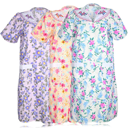 JEFFRICO 3 Pack House Dresses for Women with Pockets - Lightweight Breathable Short Sleeve Muumuu & Nightgowns - Dusters