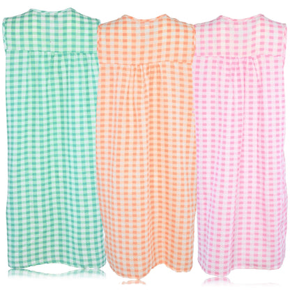 JEFFRICO 3 Pack House Dresses for Women with Pockets - Lightweight Breathable Sleeveless Snap Front Housecoat Dusters