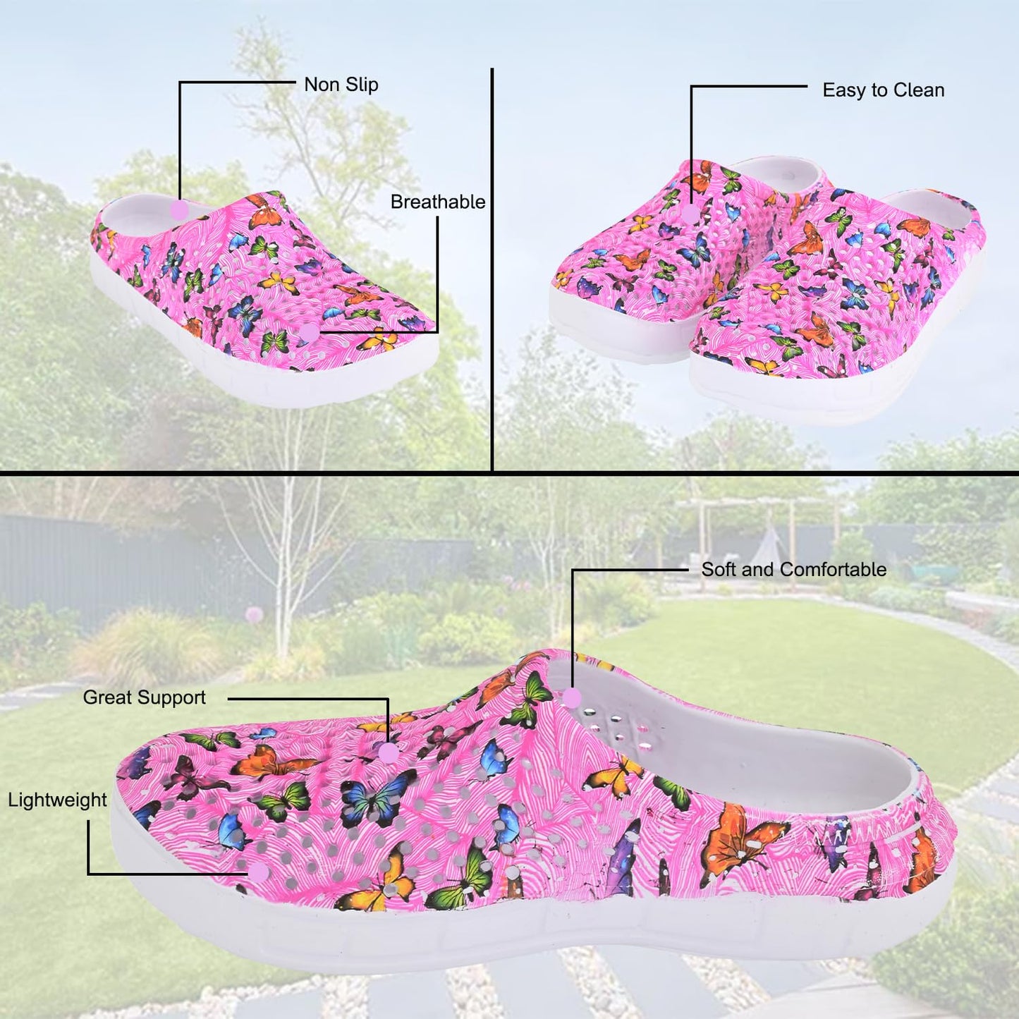 JEFFRICO Womens Clogs Breathable Lightweight Slip On Clogs Comfort Garden Shoes