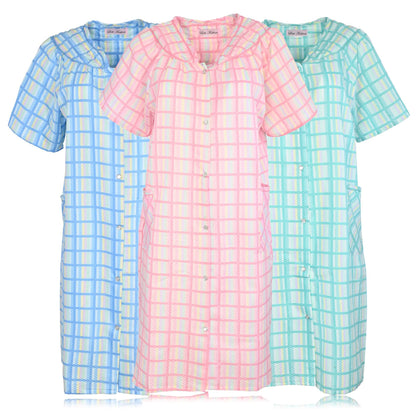 JEFFRICO 3 Pack House Dresses for Women with Pockets - Lightweight Breathable Short Sleeve Muumuu & Nightgowns - Dusters