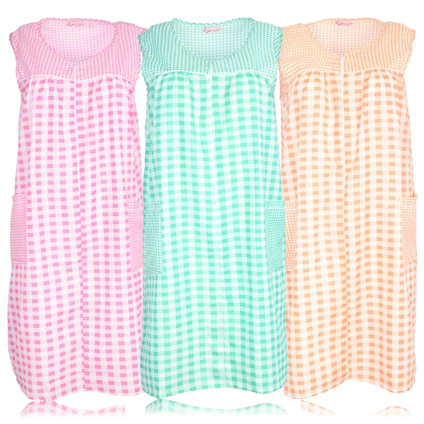 JEFFRICO 3 Pack House Dresses for Women with Pockets - Lightweight Breathable Sleeveless Zipper Front Housecoat Dusters