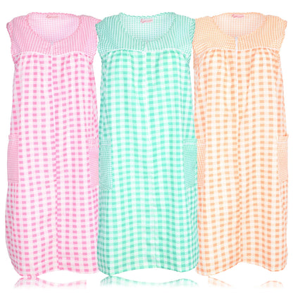 JEFFRICO 3 Pack House Dresses for Women with Pockets - Lightweight Breathable Sleeveless Zipper Front Housecoat Dusters
