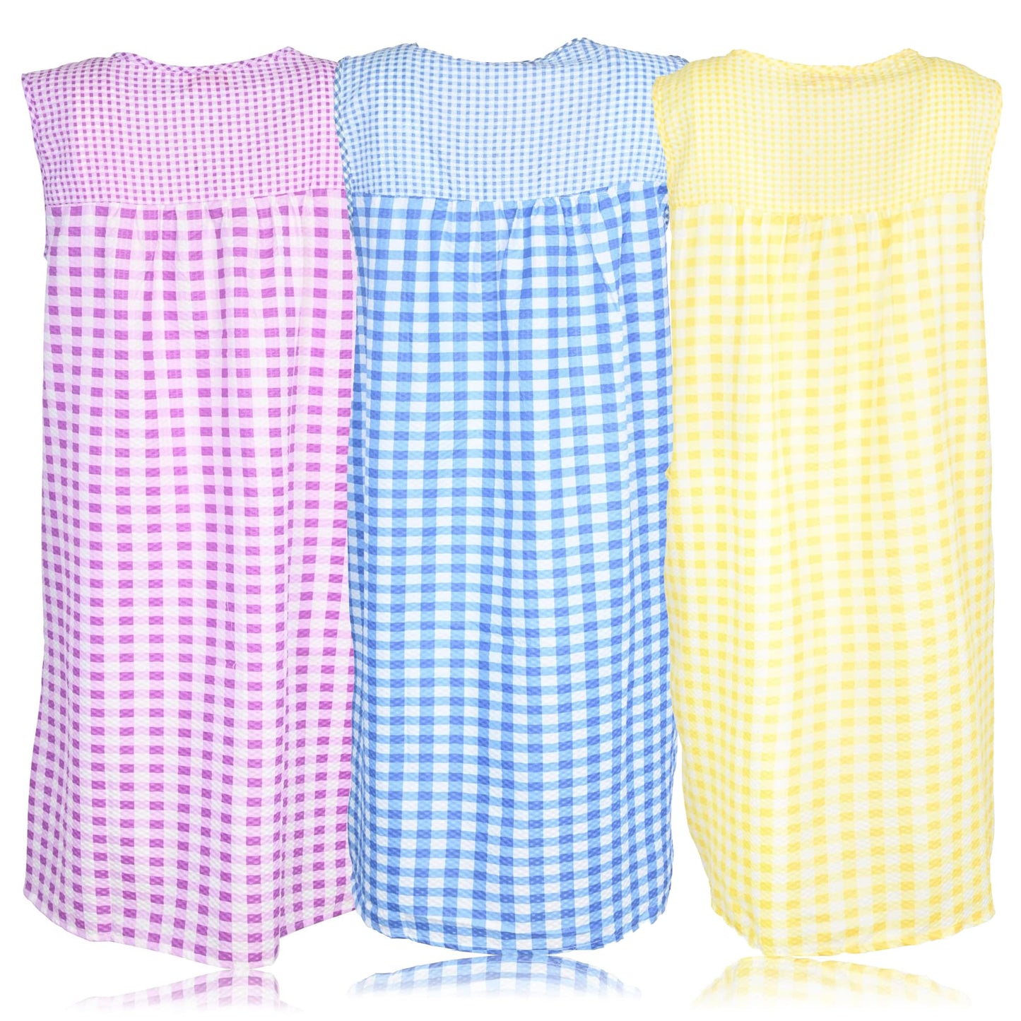 JEFFRICO 3 Pack House Dresses for Women with Pockets - Lightweight Breathable Sleeveless Zipper Front Housecoat Dusters